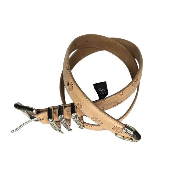 Brighton Floral Embossed Leather Belt With Silver-Tone Accents & Charms Size M - Picture 8 of 9